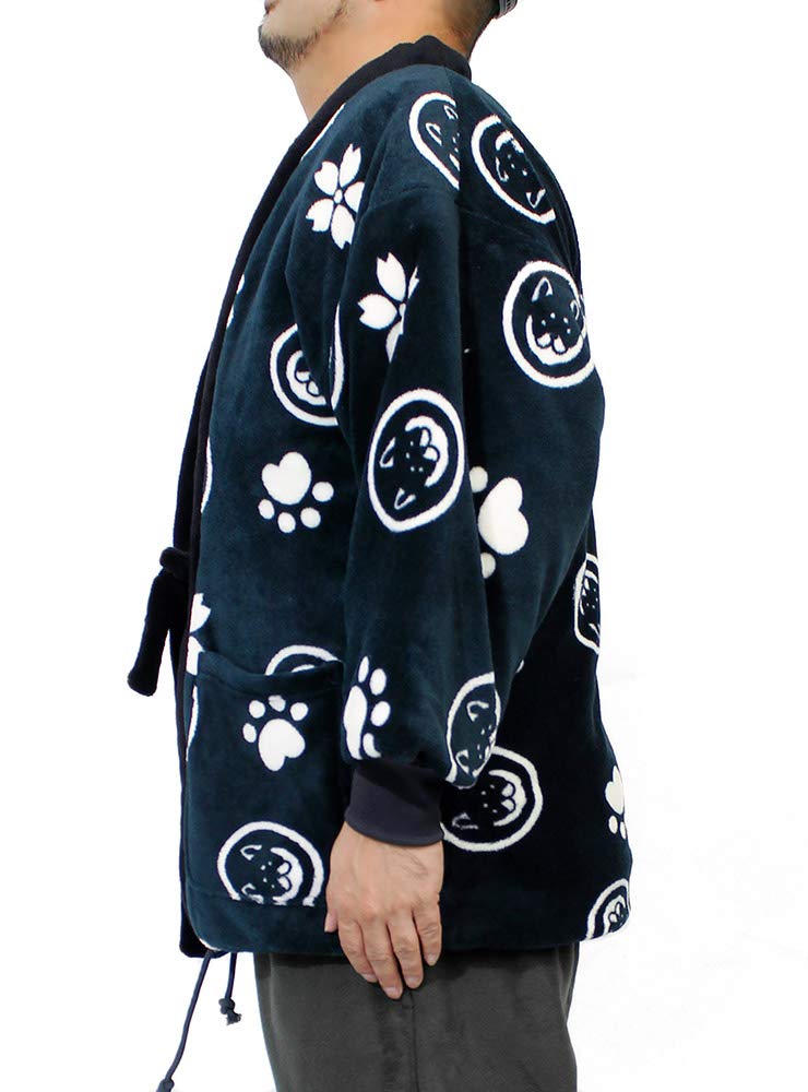 Мужская теплая куртка-хантени Wankodo, большой размер, ткань с подкладкой из боа, принт «Арабески», Сиба-ину, талисман из Киото, Чанчанько Wankodo, размер LL, темно-синий