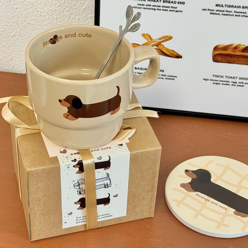 1/2Pcs Dachshunds Dog Coffee Mugs,Cute Ceramic Cup with Handle for Juice Milk Tea,Home Funny Water Mug for Lovers Friends Gifts