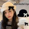 Korean Style Woolen Fishing Cap Knit Women Bucket Hat Fashion Bow Bucket Cap  Spring Summer