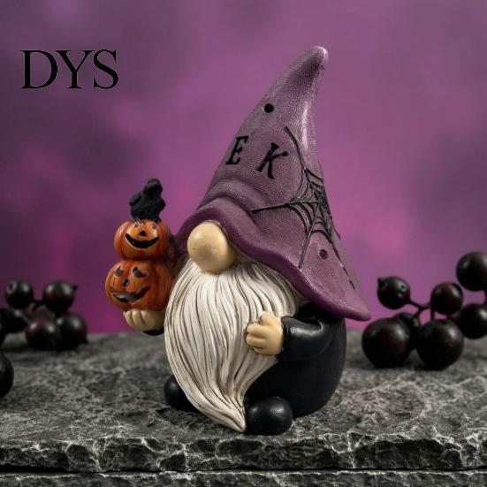 Unique Holiday Shelf Decor Halloween Gnome Statue, EEK BOO Resin Elf Dwarf Figurine with Pumpkin Creative Indoor Party Tabletop Crow Skull,