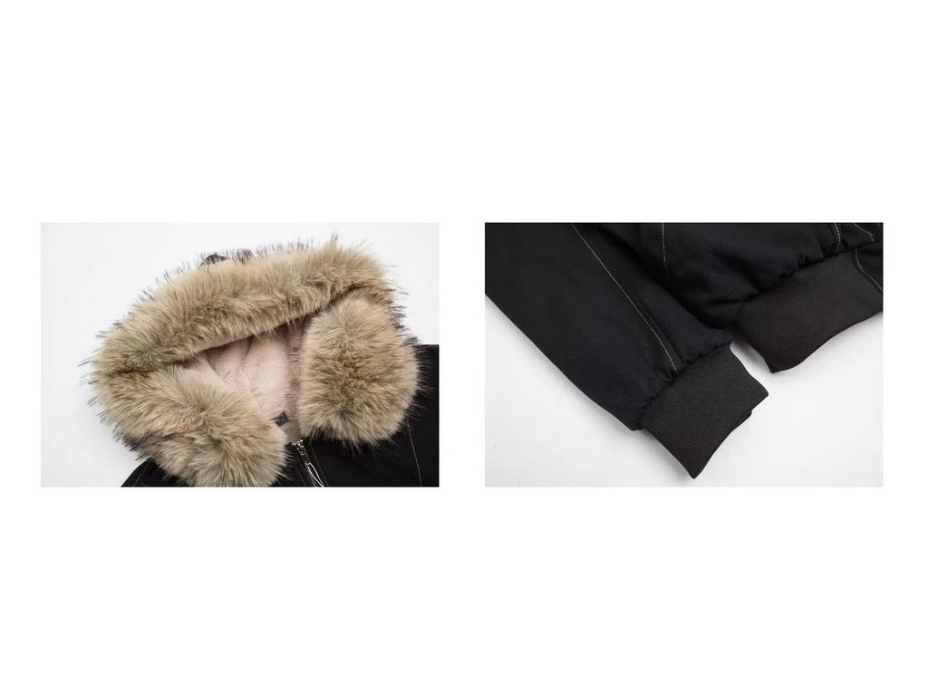 Унисекс ретро хлопковая куртка с капюшоном, пэчворк, меховой воротник – Зимний дизайн, короткая верхняя одежда с флисовой подкладкой.