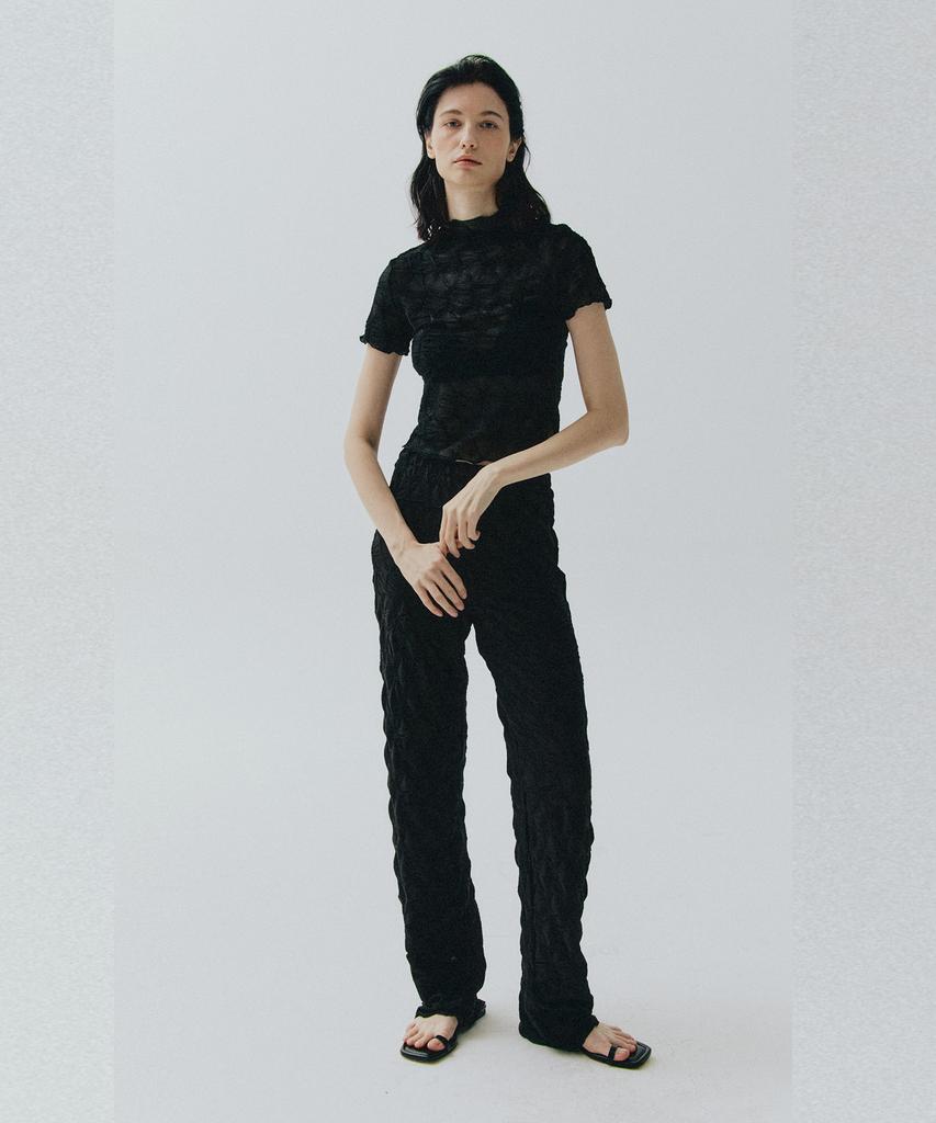 VEDERMI Textured Sheer Banding Pants (Black)
