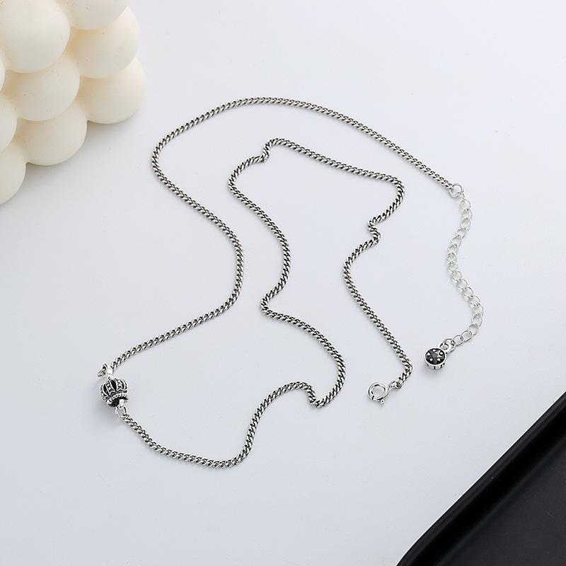 S925 Sterling Silver Minimalist Retro Stitching Crown Diy Necklace Trend Street Shot European and American Design Sense Necklace