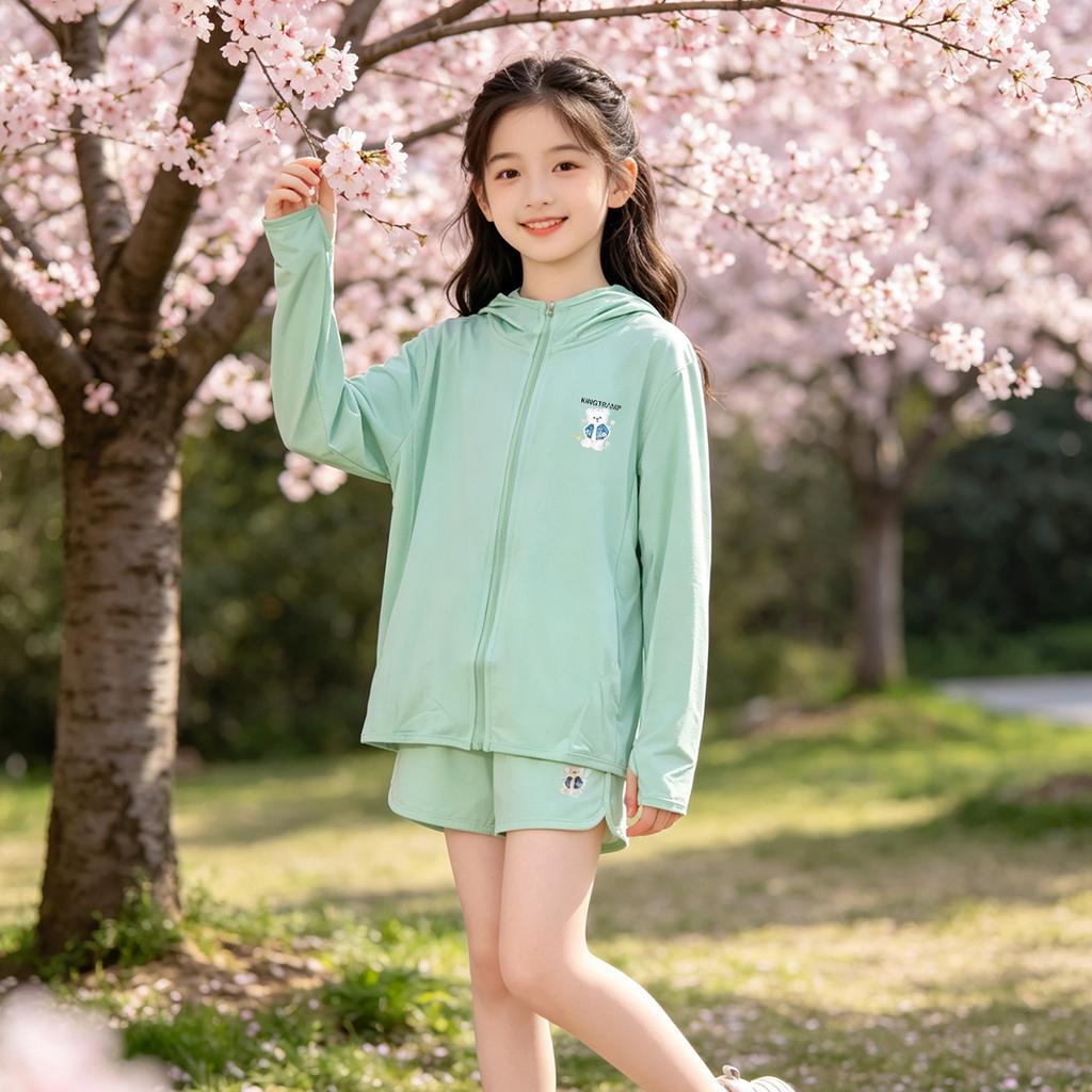 Girls' lightweight hooded jacket summer new style children's breathable long sleeved skin jacket