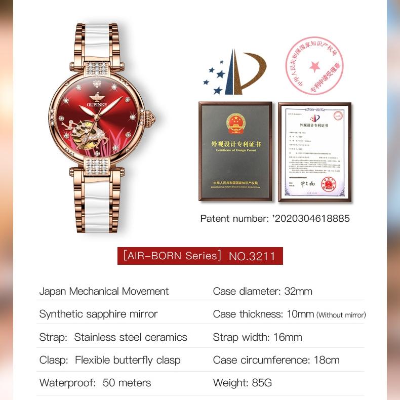 OUPINKE Брендовые часы Модный бренд Diamond Elk Автоматические механические водонепроницаемые женские часы Женские часы