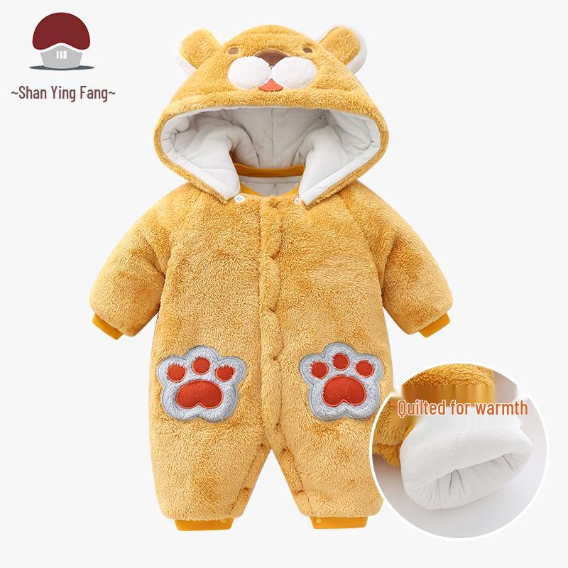 Уютный осенне-зимний комбинезон для новорожденных - Плюшевый, плотный и теплый комбинезон для прогулок.