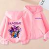 K-Pop Demon Hunters Zip Jacket Rumi Mira Zoey Cartoon Printed Children Clothing Casual Outerwear Hooded Coat Girls Clothes Gift