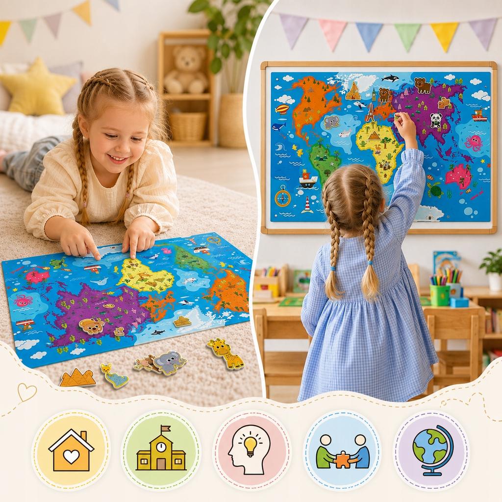 [PACZA] Tourist map of the world, continents, felt, Velcro, 100x70cm Z3491