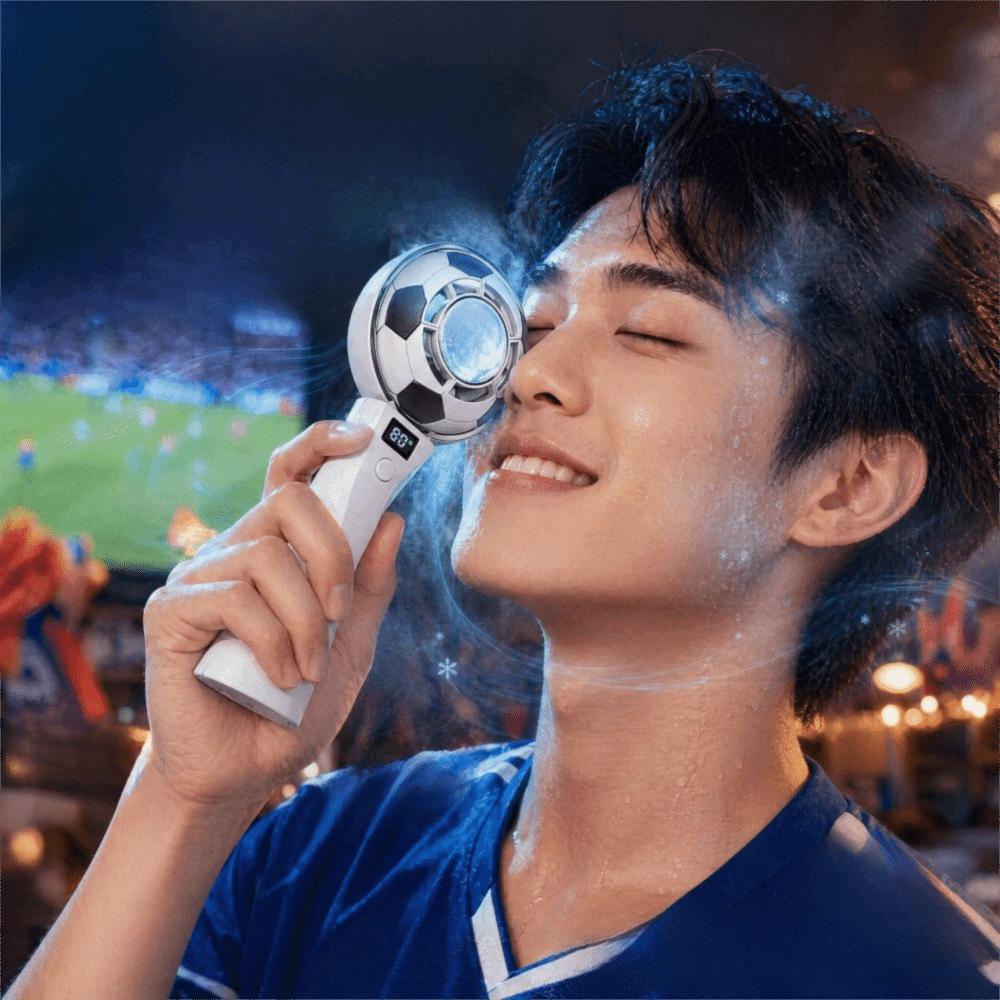 Creative Mini Soccer Cooling Electric Fan Rechargeable 5 Setting Handheld Fan LED Display High Speed Portable Fan Gift
