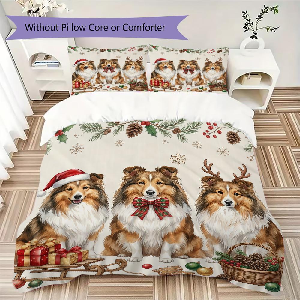 Puppies Celebration Pattern Bedding uilt Set uilt Cover Pillowcase Home Decoration Birthday Gift (1 * duvet cover + 2 * pillowcase without core)_XIA
