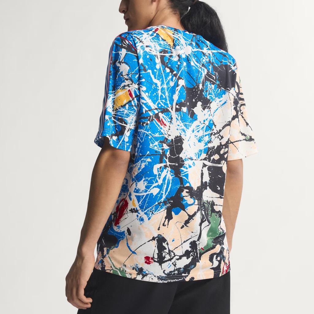 Adidas Оригинал Манчестер Юнайтед Stone Roses Приталенная футболка для футбола с V-образным вырезом в полоску с коротким рукавом Мужская одежда JZ7098