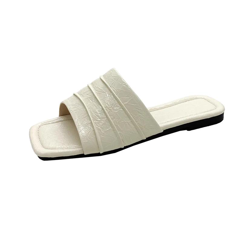 Обувь для женщин 2025 Новые летние уличные лаконичные женские шлепанцы с квадратным носком и открытым носком, повседневные универсальные пляжные шлепанцы для женщин