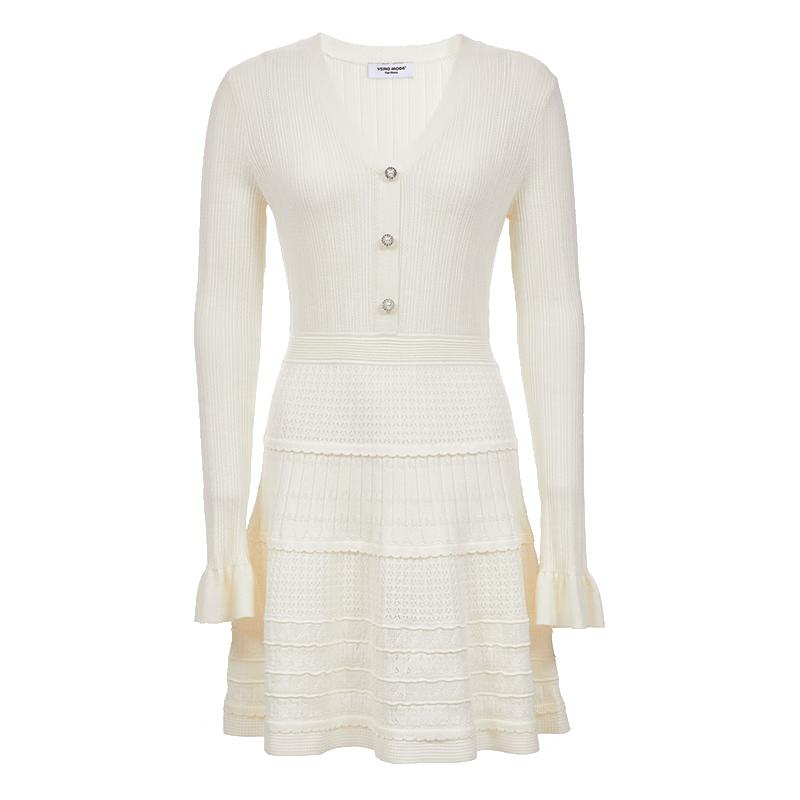 VEROMODA Wool Blend V-Neck Knit Dress with Decorative Buttons