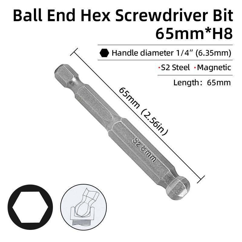 Набор шестигранных отверток с шаровым наконечником, шестигранный ключ, отвертка, сверло с хвостовиком 1/4 дюйма, магнитная сталь S2 65/100 мм, ручные ремонтные инструменты