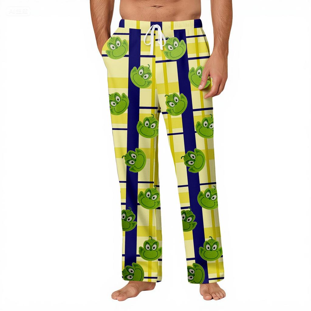 Men's Striped Plaid Print Pocket Casual Pants Home Pajama Pants