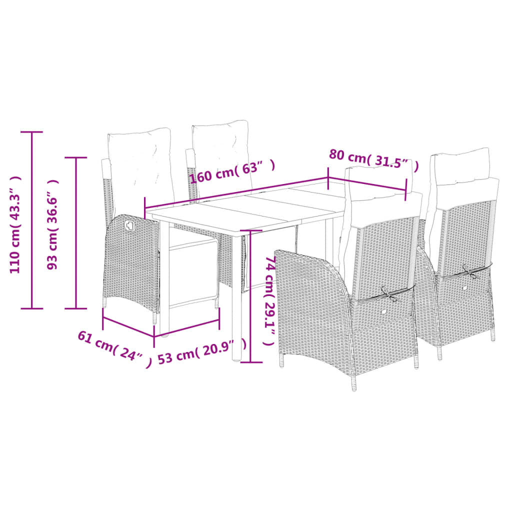 5 Piece Garden Dining Set with Cushions Beige Mix Poly Rattan