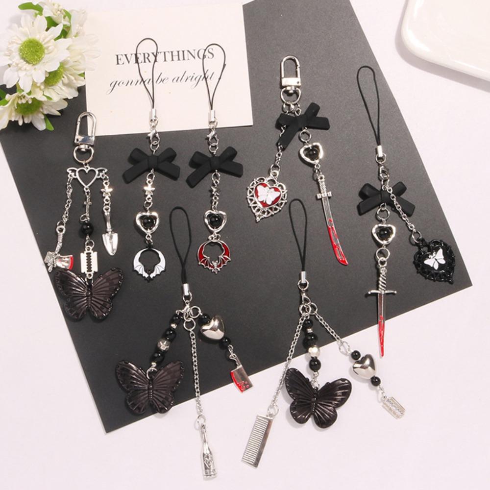 Black Butterfly Y2K Phone Strap Gothic Style Mobile Keychain Lanyard  Women Girls