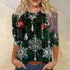 Women's Fashion Casual Seven Sleeve Christmas Printed Round Neck Top
