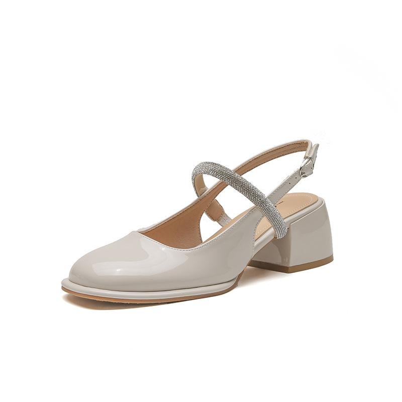 Летние босоножки Мэри Джейн на высоком каблуке с ремешками, украшенными кристаллами, 2024 г. Новые повседневные босоножки Baotou на квадратном каблуке среднего размера 34-40