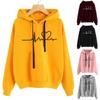 Women Sweatshirt Hoody Ladies Hooded Heartbeat Printed Casual Pullovers Girls Long Sleeve Autumn Winter Clothes Plus Size