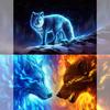 Волк Ледяной Огонь Звездное небо Полный дрель Круглая фотография животного на заказ Алмазная вышивка Алмазная картина