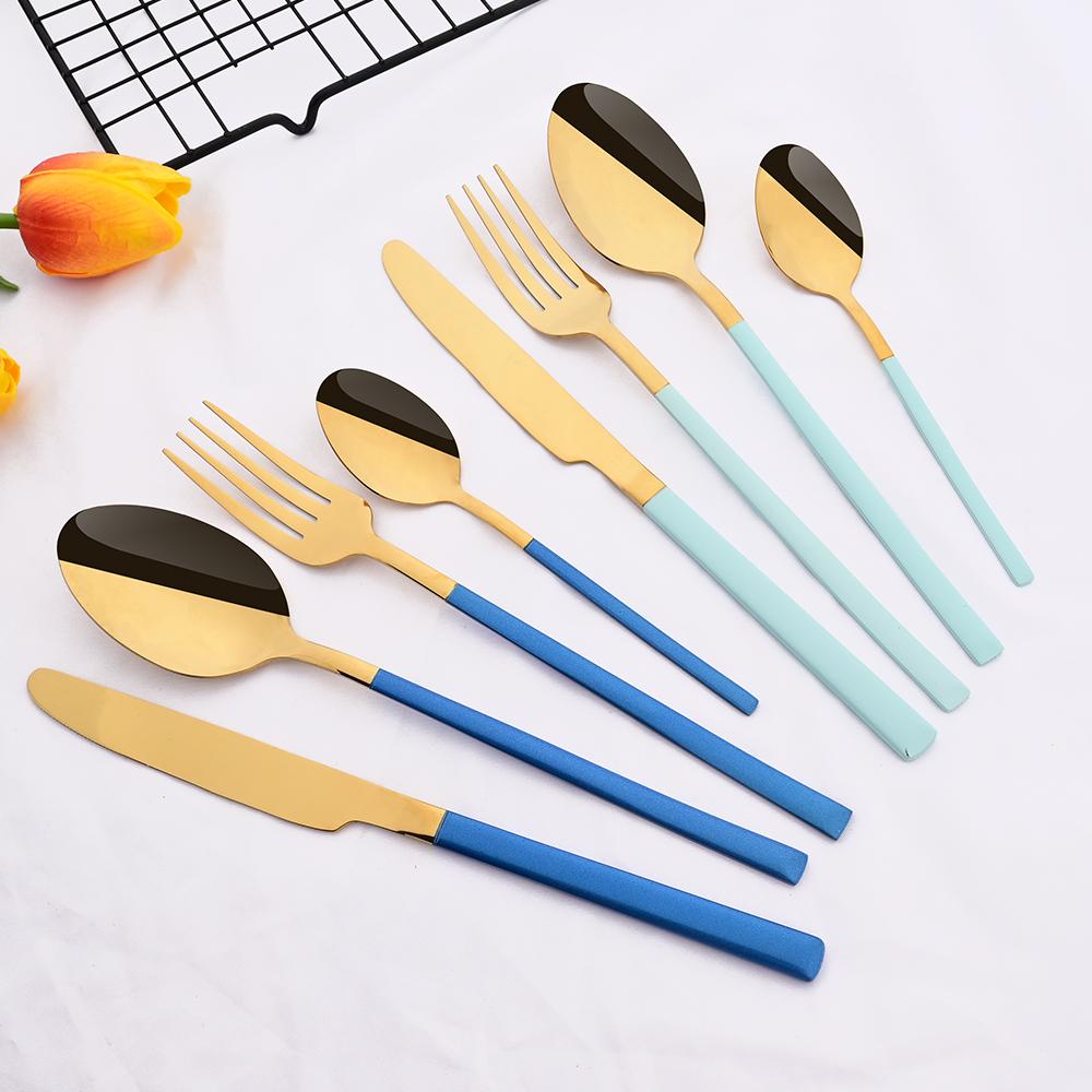 16 шт. для 4 человек, набор посуды из розового золота, ножи из нержавеющей стали, вилки, чайные ложки, обеденный набор, семейный кухонный набор посуды