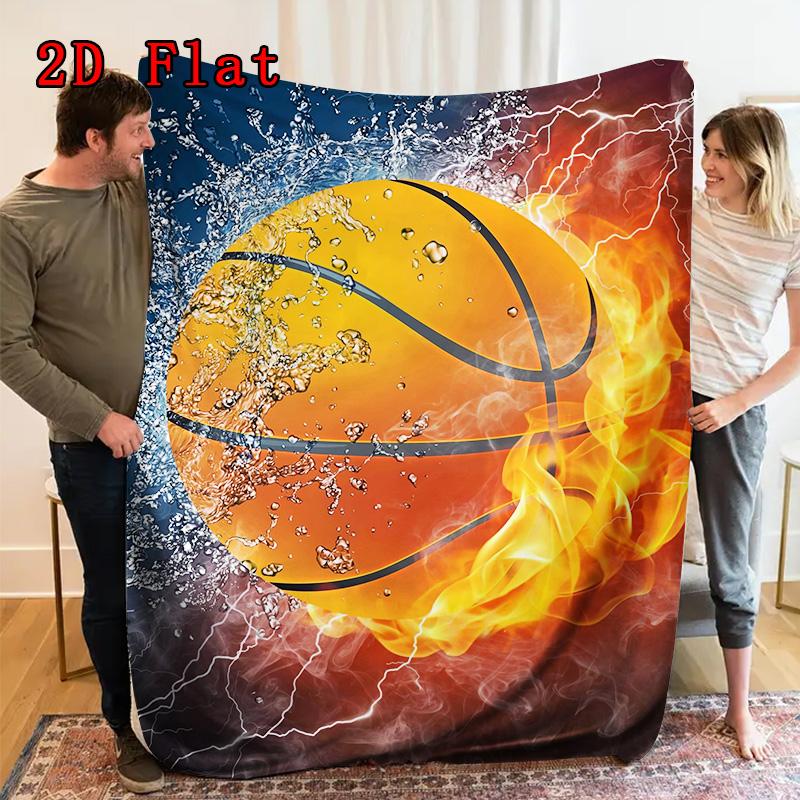 Fire and Water Basketball 2D Flat Pattern Flannel Blanket High quality All Seasons Warmth and Comfort Perfect for Christmas Gifts.MMT0918509