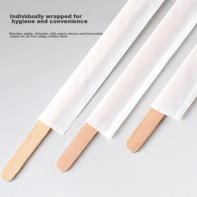 AOmeiyou Disposable Coffee Stirrers, 500 Pieces, Wooden Coffee Stirrers, 14cm, Individually Wrapped, Portable