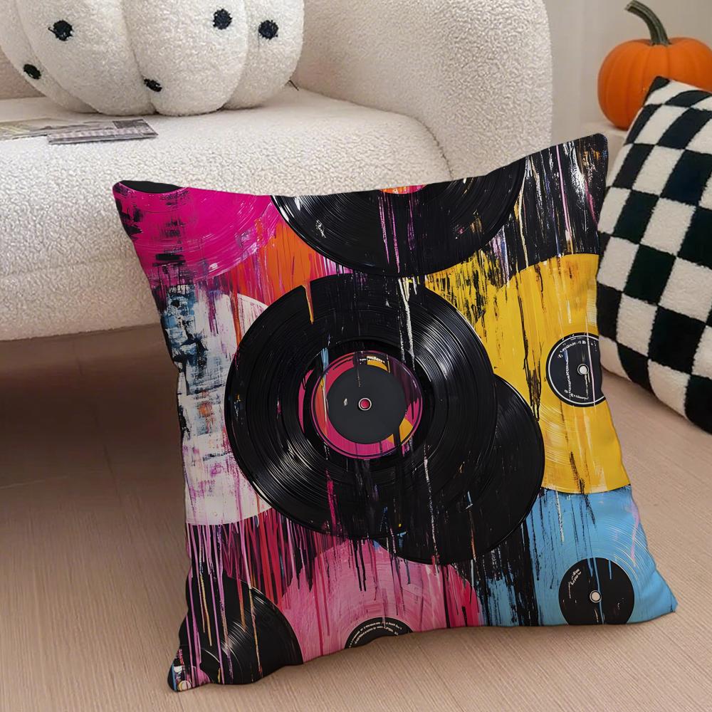 Vintage Vinyl Record Retro Music Cushion Cover Throw Pillow Cover Hidden Button Durable Polyester Chair Cushion