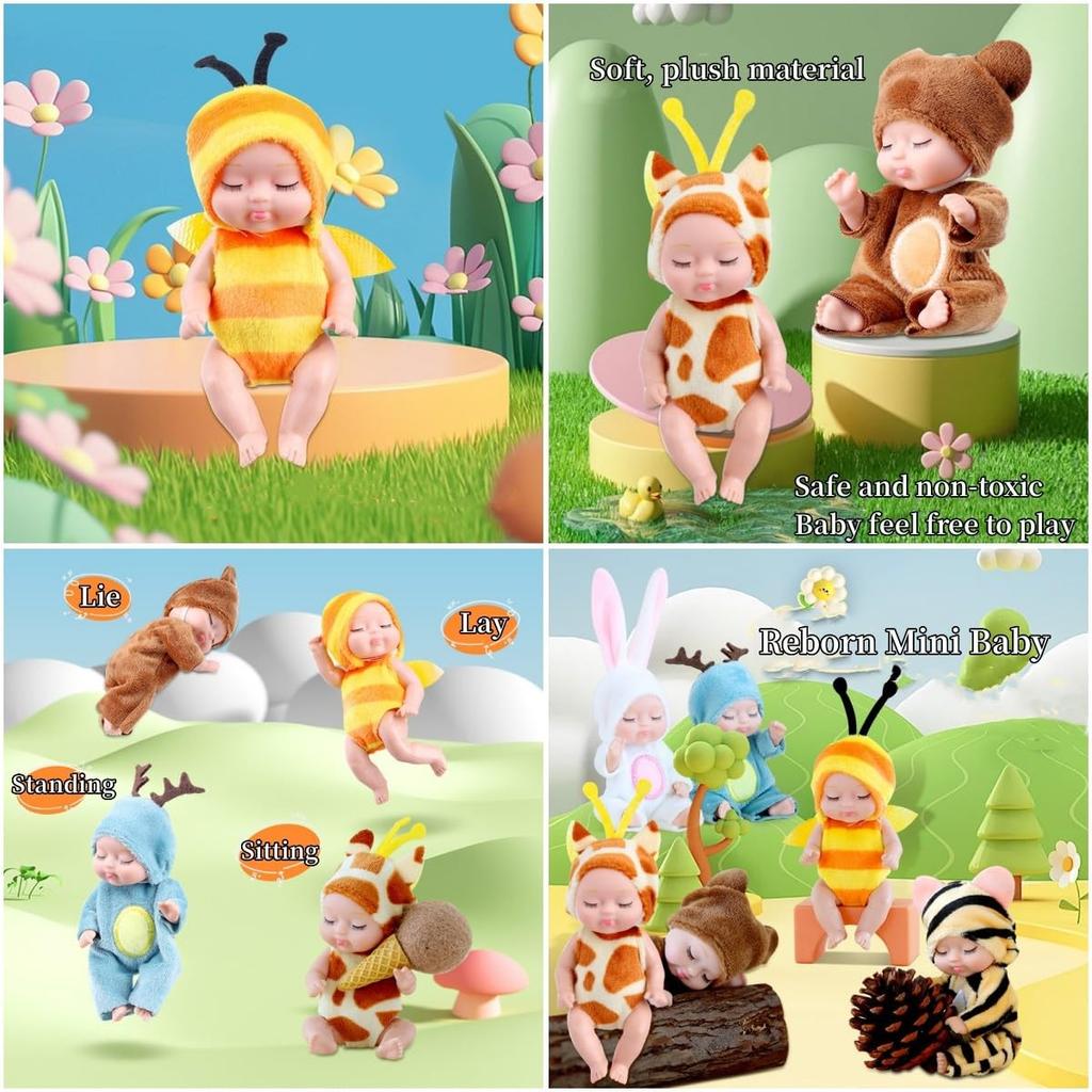 4 Inch Baby Dolls 6pcs Set Realistic Baby Dolls Toys With Cute Handmade Doll Clothes For Suitability Kids 3 And Up