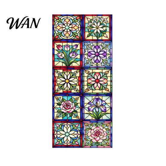 Easy Install Window Film Vintage Stained Glass Sticker, Static Privacy Film, Decorative Customizable Sticker Geometric Pattern for Bathroom Doors and