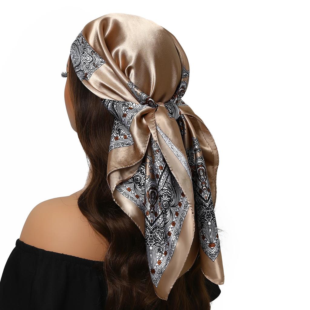 Head Scarf Women Luxury Brand Square 90*90cm Silk Foulard Satin Bandana Cheveux Soft Neckerchief Hijab Hair Scarves For Ladies