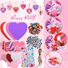 Valentine's Day Foam Heart Decoration Craft Kit With Foam Hearts, Self-Adhesive Glitter Stickers, Pom Poms, Sticky Eyes, Satin Thread For Kids.