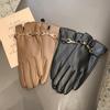 Women's Winter Touchscreen Leather Motorcycle Gloves - Warm, Thick, Velvet-lined, Five-finger Design