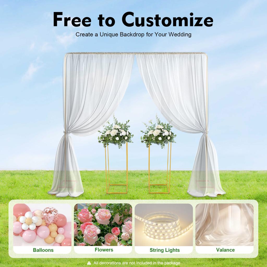 Wedding Backdrop Stand Gold, 6.56FT Balloon Arch Stand Kit with Flower Stands for Party Photo Booth Background