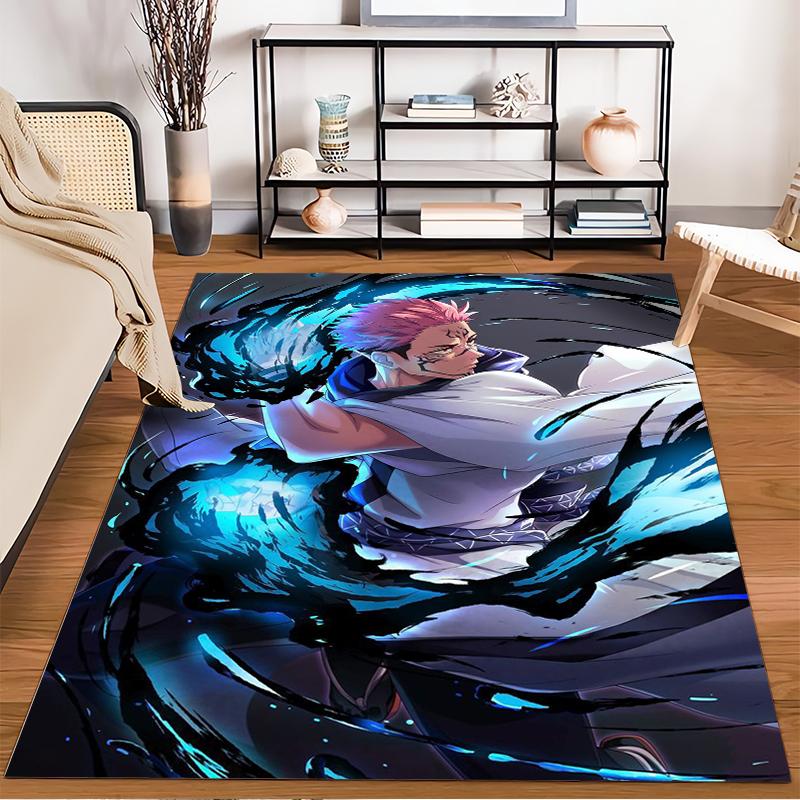 "Anime Style Carpet with Pink-Haired Warrior and Blue Energy Art" Suitable for use as an anti-slip for living room bedroom sofas
