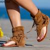 Женские сандалии-гладиаторы, женские винтажные ботинки с застежкой на носок, повседневные римские модные летние женские туфли с кисточками, женская обувь