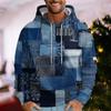 Men'S Loose Ethnic Style Imitation Denim Patchwork 3d Printed Hooded Sweatshirt Casual Fashion Sports Sweatshirt