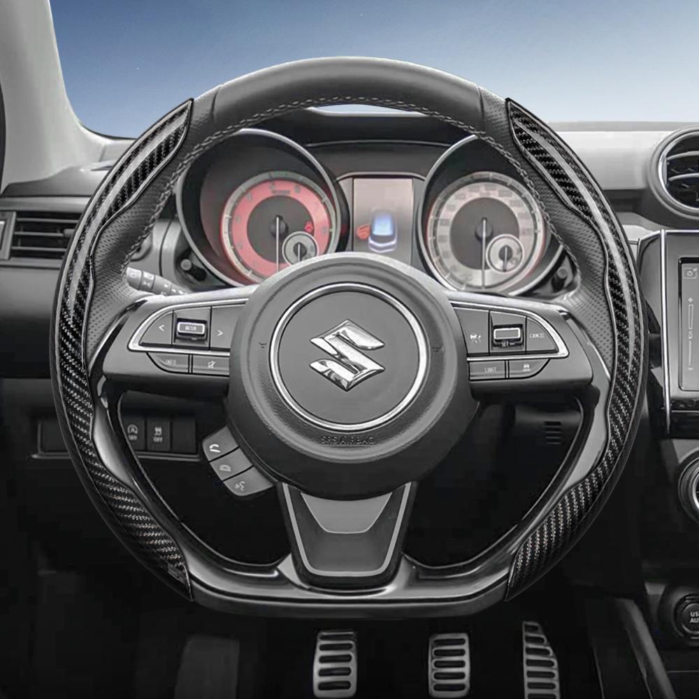 zkfan8 Suitable for Suzuki Carbon Fiber Texture Steering Wheel Cover with Segmented Quick-Release Design for Wagon R Swift Ertiga Brezza Baleno Fronx