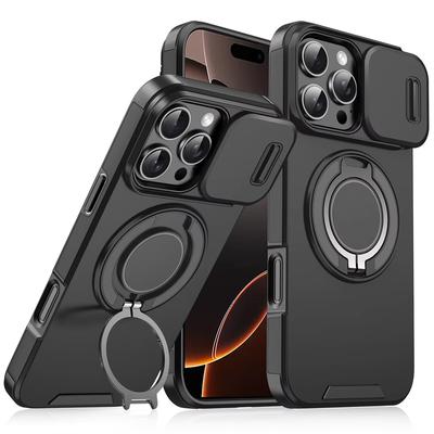 Чехлы для телефонов с магнитной кольцевой подставкой для iPhone 16 15 14 13 12 11 Pro Max Plus Чехол для Magsafe Сдвижная защита камеры Бронированный чехол
