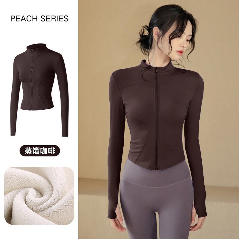 Spring warm tight stand-up neck cardigan slim yoga clothes jacket fitness clothes women's thick velvet running sports jacket