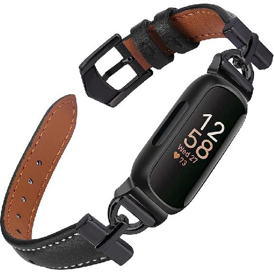 Leather Bands Compatible with Fitbit Inspire 3 Bands, Replacement D-Shaped Watch Straps Soft Wristband for Fitbit Inspire 3 Fitness Tracker Women&Men