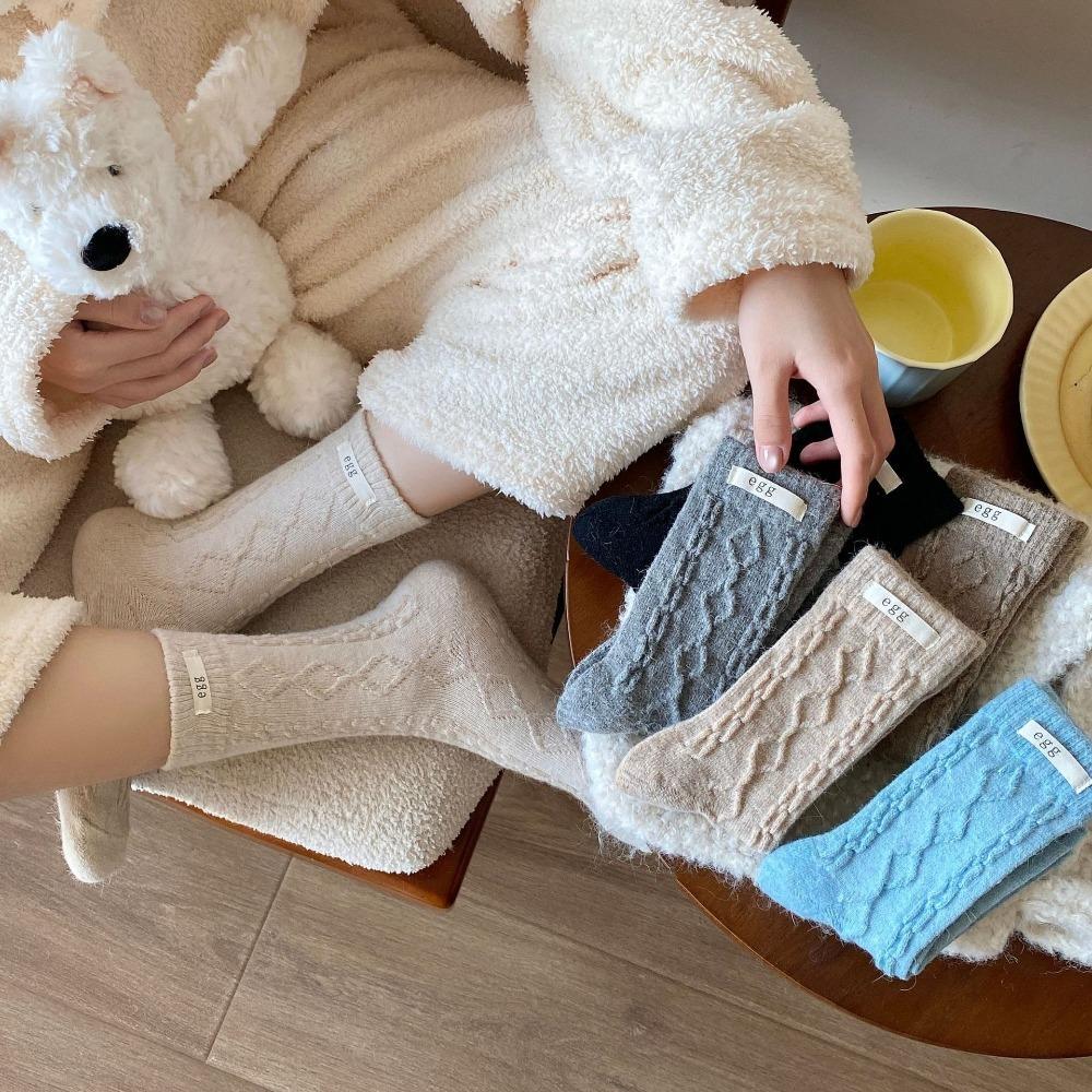 Тканевые зимние носки с этикеткой, толстые полосатые носки с переплетенными краями, теплые женские носки