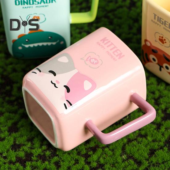 Керамическая кружка с изображением кота, кофейная кружка, квадратная художественная чашка, 420 мл, большая емкость, мультяшная чайная кружка, модная посуда для напитков, подарок для мужчин и женщин