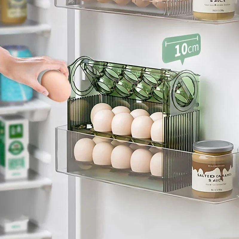 Multi Functional Household Foldable Egg Storage Box Refrigerator Drawer Style Food and Fruit Storage Tray Two Options Available