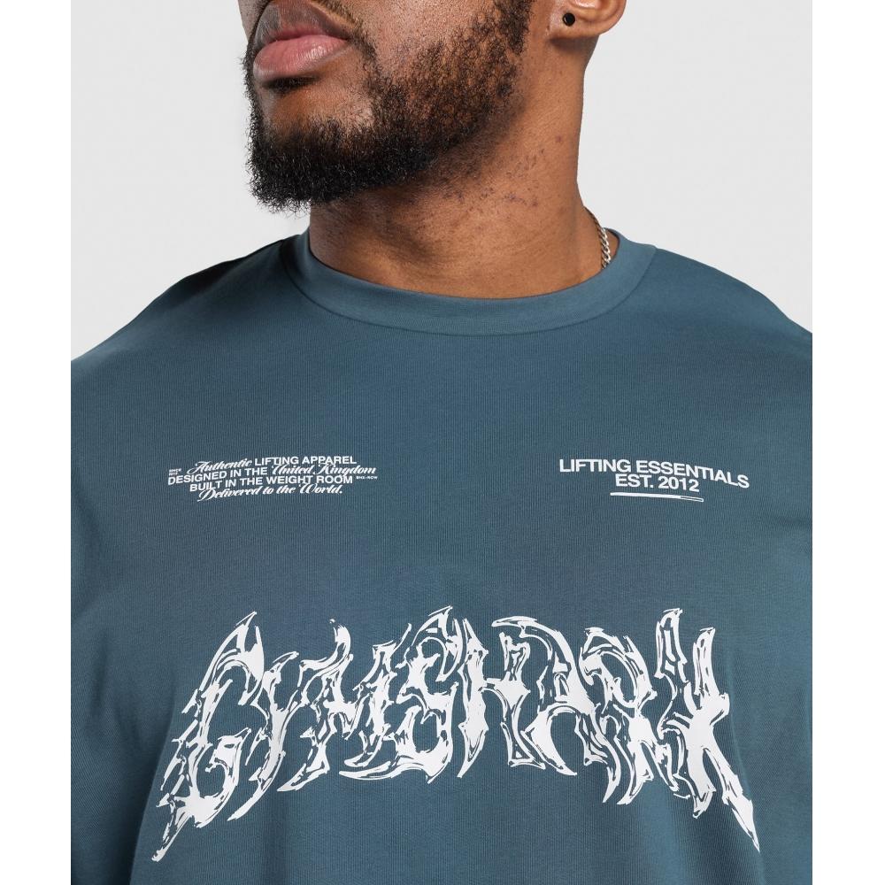 Gymshark Футболка с длинным рукавом с принтом METAL LIFting, цвет карго синий A7A1S UCTP