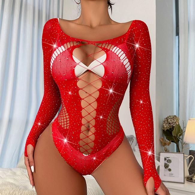 Новое сексуальное женское белье, сетчатое кружевное боди, нижнее белье с вырезами, горячее блестящее сетчатое нижнее белье с бриллиантами, нижнее белье
