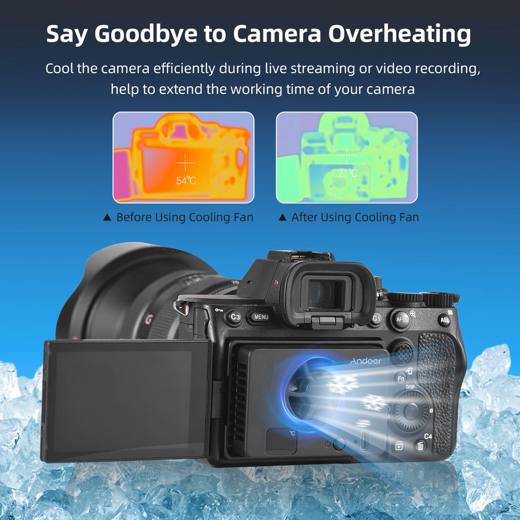 Andoer FS-06 Camera Cooling Fan External Cooling System with OLED Display 8pcs Mounting Adapter
