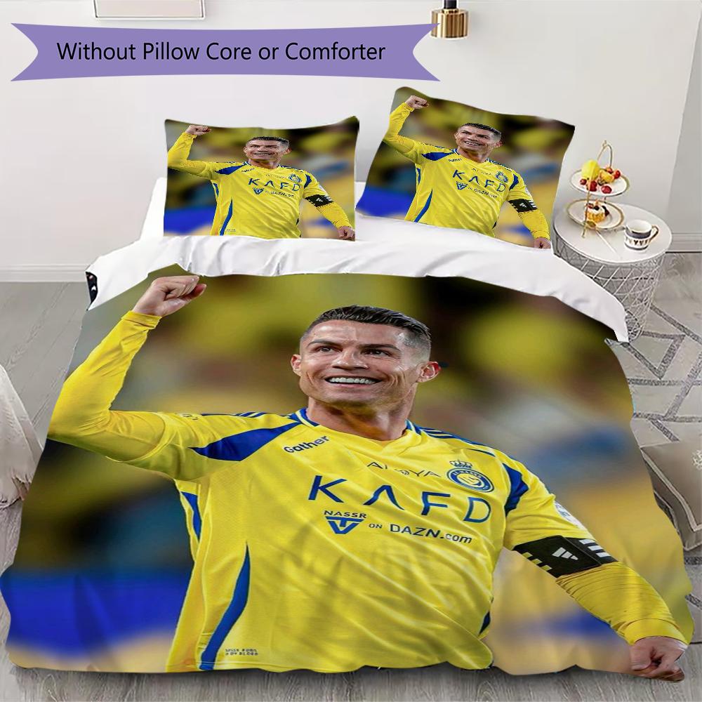 C Ronaldo Pattern Bedding uilt Set uilt Cover Pillowcase Home Decoration Birthday Gift (1 * duvet cover + 2 * pillowcase without core)