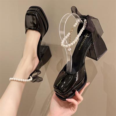 Туфли Мэри Джейн на толстом каблуке, водонепроницаемая платформа, толстая подошва, увеличивающая рост, японская лакированная кожа Spice Girl, черный темперамент, французский высокий каблук, маленькая кожа